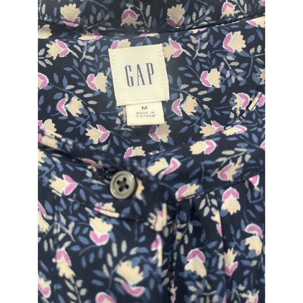 Gap Womens Navy Blue Floral Long Sleeve Button Front Shift Dress Size M - Picture 3 of 8